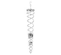 Twister Spirale à vent en métal argenté - 43 cm - Carillon à vent décoratif avec boule en verre - Attrape-soleil - Jeu de lumière pour jardin, balcon, fenêtre