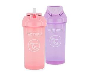 Twistshake 2x Gobelet Pour Bébé Avec Paille - 360ml | Bouteille D'eau Pour Bébé | Sans BPA | Gobelet D'apprentissage Pour Enfant | Rose Violet