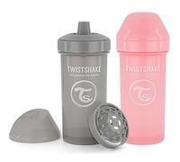 Twistshake 2x Kids Cup | Leak-Proof Baby Drinking Bottle With Hard Spout and Fruit Mixer - 360ml | Trainer Bottle for Toddlers | Spill-Proof Baby Water Bottles | Non-Spill & BPA-Free | Pink Grey