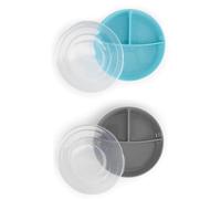 Twistshake 2x Scellé Assiette d'Apprentissage avec Couvercles et Séparateurs pour Le Repas de Bébés, Assiettes à Compartiments en PP et Silicone pour Nourriture, 6+ Mois, Bleu Pastel & Gris Pastel