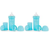 Twistshake Anti-Colic Baby Bottle with Milk Powder Container and Mixer - 260ml | Medium Flow Silicone Breast-Like Nipple | BPA- Free Baby Milk Bottle | Suitable for 2+ Month Babies | Blue (Lot de 2)