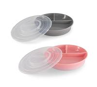 Twistshake Assiette Divisée Avec Couvercle Hermétique Pour Enfants | Sans BPA | D'alimentation | Gris Rose