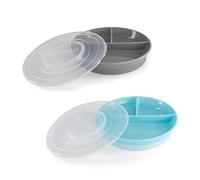 Twistshake 2x Divided Plate | Baby Plate with Airtight Lid | BPA-Free Baby Weaning Plate | 3 Parts Food Training Plate | 6 Month+ Baby Feeding Plate | Newborn Essentials | Grey Blue
