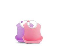 Twistshake Baby Bibs - 2 Pack | Infant Bib with Adjustable Neck Band and Large Food Pouch | Waterproof - BPA Free | Pink Purple