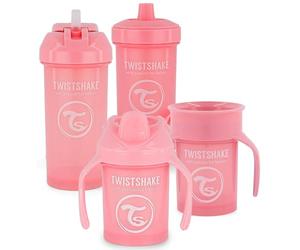 Twistshake Baby Sippy Cup Set - 4 Pieces | 1 x 360 Cup - 1 x Mini Cup - 1 x Straw Cup - 1 x Kid Cup | Baby Drinking Cup | Leak-Proof Baby Water Bottles | BPA-Free Leak-proof Cup | 4+ Months | Pink