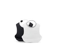 Twistshake Bavoirs Bébé avec Col Ajustable et Grande Poche Ramasse-Miettes, Paquet de 2 - Imperméable Sans BPA - Accessoire Repas Enfant - Noir Blanc