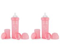 Twistshake Biberon Anti-Colique 330 ml avec Récipient à Lait en Poudre et Mélangeur - Tétine en Silicone Débit Rapide - Sans BPA - Idéal pour Bébé dès 4 Mois - Rose (Lot de 2)