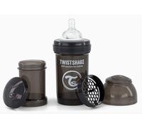 Twistshake Biberon en Plastique avec Valve Anti Colique pour Bébé Tétine Souple en Silicone Débit Lent, Donner le Biberon avec Tétine en Forme de Sein, Sans BPA, 180 ml, 0 Mois et +, Noir