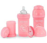 Twistshake Biberons Anti-Coliques Avec Récipient Pour Lait En Poudre Et Mélangeur - 2x 180ml | Tétine En Silicone À Débit Lent | Biberon Sans BPA | 0+ Mois | Rose