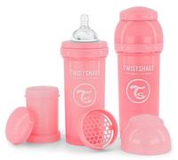 Twistshake Biberons Anti-Coliques Avec Récipient Pour Lait En Poudre Et Mélangeur - 2x 260ml | Tétine En Silicone À Débit Moyen | Biberon Sans BPA | 2+ Mois | Rose