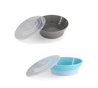 Twistshake Bol Pour Bébé Avec Couvercle Hermétique - Lot de 2 | Sans BPA | Assiette d'Apprentissage De l'Alimentation Pour Enfants | Bol à Céréales | Gris Bleu