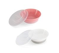 Twistshake Bol Pour Bébé Avec Couvercle Hermétique - Lot de 2 | Sans BPA | Assiette d'Apprentissage De l'Alimentation Pour Enfants | Bol à Céréales | Rose Blanc