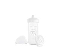 Twistshake Kid Cup - Biberon Anti-Fuite avec Bec Dur et Mélangeur de Fruits 360 ml - Bouteille d’Entraînement pour Tout-Petits - Bouteille d’Eau Anti-Déversement - Sans BPA - Blanc