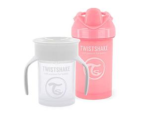 Twistshake Leak-proof Baby Drinking Cups - Set of 2 | 1 x 360 Cup + 1 x Crawling Cup | Leak-proof Weaning Cups | BPA-Free | Training Cup for Children | Learning Drinking Bottle | White Pink