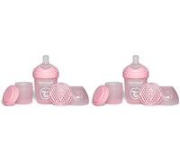 Twistshake Pro Double Biberon Anti-Coliques avec Récipient à Lait en Poudre - 180 ml | Mamelon en Silicone à Débit Lent | Biberon de Lait pour Bébé sans BPA | Convient aux Nouveau-Nés (0+) | Rose