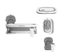Twistshake Set de Bain - Baignoire Bébé Pliable - Coussin antidérapant - Pichet verseur - Gris