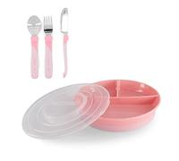 Twistshake Set De Vaisselle Bébé | Assiette Divisée + Couverts 12m+ | Sans BPA | Kit De Formation Alimentaire Pour Enfants | Rose