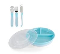 Twistshake Set De Vaisselle Bébé | Assiette Divisée + Couverts 12m+ | Sans BPA | Kit De Formation Alimentaire Pour Enfants | Bleu