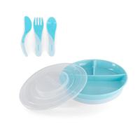 Twistshake Set De Vaisselle Bébé | Assiette Divisée + Couverts 6m+ | Sans BPA | Kit De Formation Alimentaire Pour Enfants | Bleu