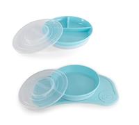 Twistshake Set de Vaisselle Bébé Mini + Assiette Divisée | Plaque D'aspiration Bébé + Set de Table Bébé (31x17 cm) + Assiette Divisée | Sans BPA | Plaque D'entraînement | Bleu