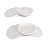 Twistshake Set de Vaisselle Bébé Mini + Assiette Divisée | Plaque D'aspiration Bébé + Set de Table Bébé (31x17 cm) + Assiette Divisée | Sans BPA | Plaque D'entraînement | Blanc