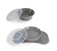 Twistshake Baby Tableware Set Mini + Bowl | Baby Suction Plate + Baby Placemat (31x17cm) + Bowl | BPA-Free | Food Training Plate | Grey