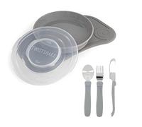 Twistshake Set Vaisselle Bébé Mini + Couverts | Assiette Ventouse Bébé + Set de Table Bébé (31x17cm) + Couverts 12m+ | Sans BPA | Assiette de Formation Alimentaire | Gris