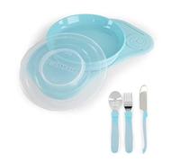 Twistshake Set Vaisselle Bébé Mini + Couverts | Assiette Ventouse Bébé + Set de Table Bébé (31x17cm) + Couverts 12m+ | Sans BPA | Assiette de Formation Alimentaire | Bleu