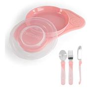 Twistshake Set Vaisselle Bébé Mini + Couverts | Assiette Ventouse Bébé + Set de Table Bébé (31x17cm) + Couverts 12m+ | Sans BPA | Assiette de Formation Alimentaire | Rose