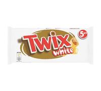 TWIX White Barres chocolat blanc, caramel et biscuits - 5 x 46g - 230g | Barre chocolat blanc enrobant caramel doux et biscuit croustillant, le plaisir gourmand à glisser au bureau ou partager