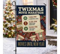 Twixmas Movie Schedule Drapeau de jardin Popcorn 30,5 x 45,7 cm | Horaire de film, drapeau de cour, seaux à popcorn, billets de cinéma rétro, thème du film d'hiver, décoration de cour