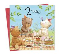 Twizler Carte 2ème anniversaire pour garçon ou fille avec ours - Carte d'anniversaire 2 ans - Carte d'anniversaire enfant - Carte d'anniversaire fille - Carte d'anniversaire garçon