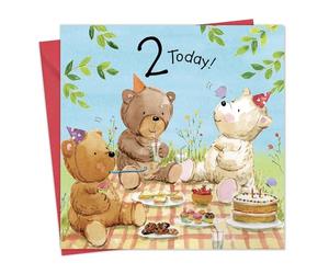 Twizler Carte 2ème anniversaire pour garçon ou fille avec ours - Carte d'anniversaire 2 ans - Carte d'anniversaire enfant - Carte d'anniversaire fille - Carte d'anniversaire garçon
