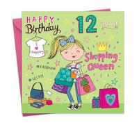 Twizler Carte d'anniversaire 12 ans pour filles - Shopping - Carte d'anniversaire de 12 ans pour fille - Carte d'anniversaire pour fille de 12 ans - Carte d'anniversaire pour petite-fille 12 ans