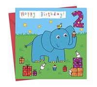 Twizler Carte d'anniversaire 2 ans pour enfant avec éléphant et cadeaux - 2 ans - Carte d'anniversaire pour enfants - Carte d'anniversaire pour garçons - Carte d'anniversaire pour filles