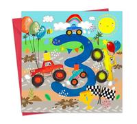 Twizler Carte d'anniversaire 3 ans pour garçons - Monster Trucks - Carte d'anniversaire pour enfants de 3 ans