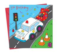 Twizler Carte d'anniversaire 5 ans pour garçons - Carte d'anniversaire pour garçon - Carte d'anniversaire pour garçon - Voiture de police