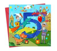 Twizler Carte d'anniversaire 5 ans pour garçons - Chevaliers et dragons - Carte d'anniversaire pour enfants de 5 ans