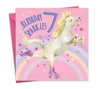 Twizler Carte d'anniversaire 7 ans pour filles - Cheval - Carte de 7 ans