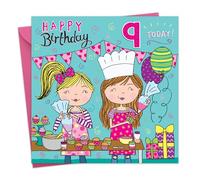 Twizler Carte d'anniversaire 9 ans pour filles - Pâtisserie et cuisine - Carte d'anniversaire pour fille de 9 ans - Carte d'anniversaire pour petite-fille 9 ans