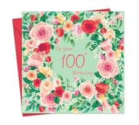Twizler Carte d'anniversaire de 100 ans pour femme - Fleurs de roses - Carte d'anniversaire de 100 ans pour elle