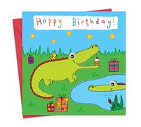 Twizler Carte d'anniversaire pour enfant avec fête crocodile et yeux mobiles finis à la main - Carte d'anniversaire pour garçon - Carte d'anniversaire pour fille