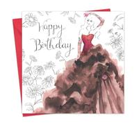 Twizler Carte d'anniversaire pour femme avec finition en cristal Swarovski et effet aquarelle unique - Robe de cocktail - Carte d'anniversaire pour femme