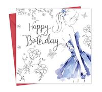 Twizler Carte d'anniversaire pour femme, motif de femme en robe avec finition en cristal Swarovski, feuille d'argent et effet aquarelle unique