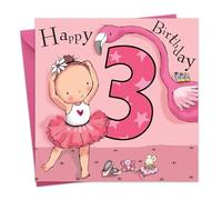 Twizler, carte de 3ème anniversaire pour fille avec motif danseuse en tutu et flamant rose, âge trois ans, carte d'anniversaire pour enfants, carte d'anniversaire pour filles