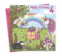 Twizler - Carte de 4 anniversaire pour fille avec paillettes, arc-en-ciel et licorne magique
