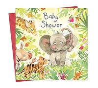 Twizler carte de naissance avec mignon bébé éléphant et animaux de la jungle - carte de naissance garçon - carte de naissance fille - Naissance Essentials - carte de félicitations