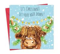 Twizler Carte de Noël amusante avec vache des Highlands - Carte de Noël amusante - Carte de Noël pour femme, maman, fille, petite amie, partenaire, sœur, grand-mère, tante, amie