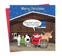 Twizler Carte de Noël amusante - Vache écossaise des Highlands - Cartes de Noël amusantes pour homme pour lui, mari, papa, fils - Noël pour femme, maman, fille