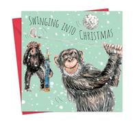 Twizler Carte de Noël de golf - Chimpanzés - Carte de Noël amusante pour golfeur - Pour homme, mari, papa, fils - Joyeux Noël pour femme, épouse, maman, fille, amie